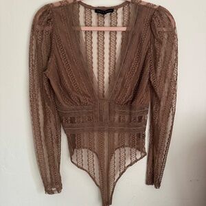 Haute Monde Lace Long Sleeve Bodysuit | Size M Nude Pink